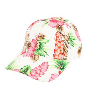 cap-tropische-bloemen-patroon-color-wit