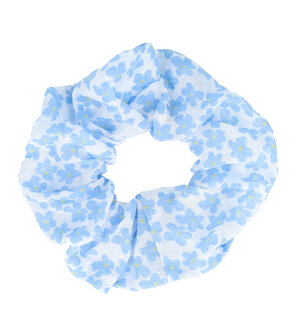 Scrunchie Haarelastiek Bloemen Patroon Wit Blauw