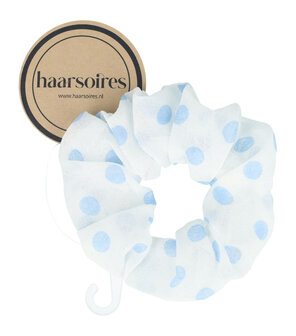 Scrunchie Haarelastiek Stippen Patroon Wit Blauw