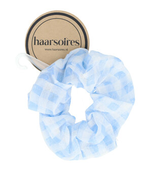 Scrunchie Haarelastiek Ruit Patroon Wit Blauw