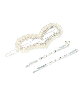 Haarclip Hart Parel Strass Zilver