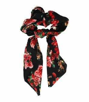 Scrunchie Haarelastiek Linten Roos Bloemen Glitter Print Roze Rood Zwart