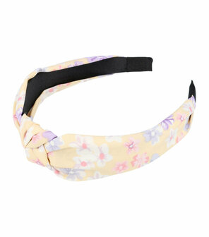 Haarband Diadeem Knoop Bloemen Patroon Pastel Geel