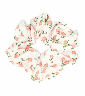 Scrunchie Haarelastiek XL Bloemen Print Wit Roze