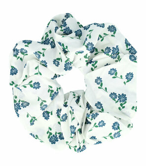 Scrunchie Haarelastiek XL Bloemen Print Wit Blauw