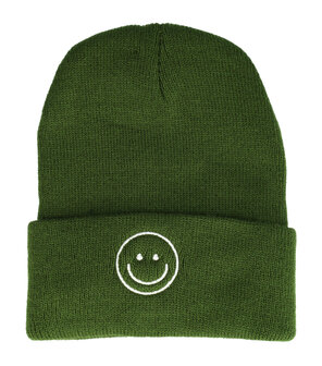 Beanie Muts Smiley Groen