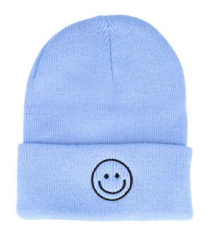 Beanie Muts Smiley Blauw