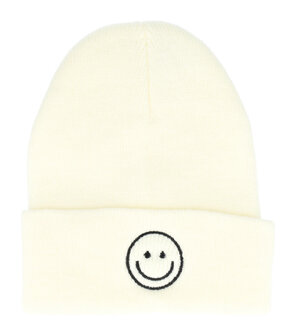 Beanie Muts Smiley Wit