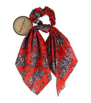 Scrunchie Haarelastiek Linten Paisley Print Rood