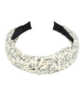 Haarband Diadeem Knoop Bloemen Bloesem Print Stof Creme