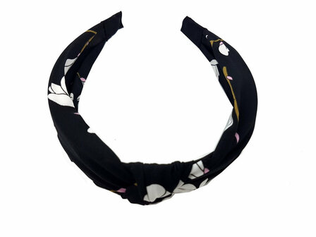 Haarband Diadeem Knoop Bloemen Print Zwart