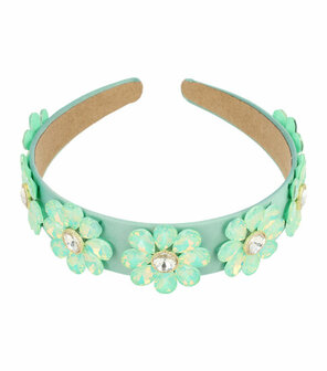 Diadeem Bloemen Facet Stenen Strass 3,5cm Licht Groen