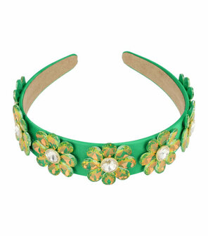 Diadeem Bloemen Facet Stenen Strass 3,5cm Groen