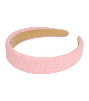 Diadeem Dik Blok Patroon Stof 3cm Pastel Roze