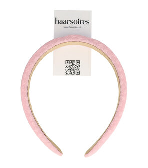 Diadeem Dik Blok Patroon Stof 3cm Pastel Roze