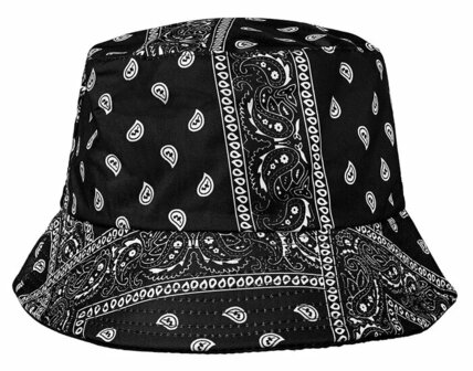 Bucket Hat Paisley Print Zwart