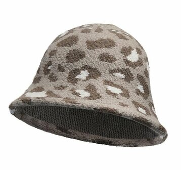 Bucket Hat Soft Panter Patroon Wit Bruin Beige