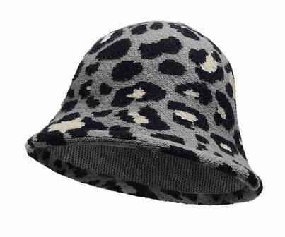 Bucket Hat Soft Panter Patroon Zwart Beige Donker Grijs