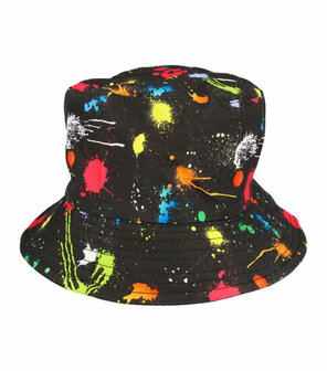 Bucket Hat Omkeerbaar Spetters Patroon Color Zwart