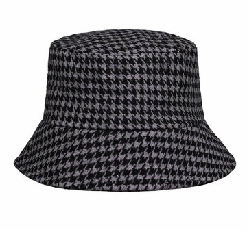 Bucket Hat Ruit Patroon Zwart Grijs