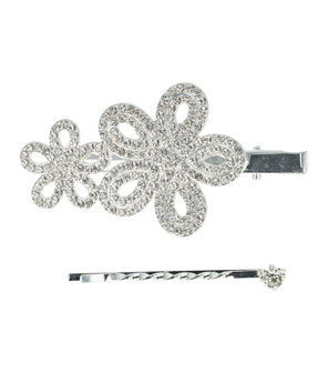 Duckklem Bloemen Fantasie Strass Steentjes 7cm Zilver