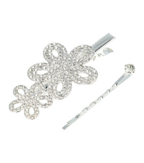 Duckklem Bloemen Fantasie Strass Steentjes 7cm Zilver