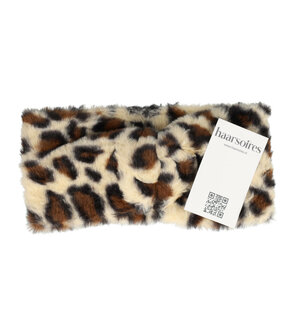 Haarband Twist Fake Fur Panter Beige