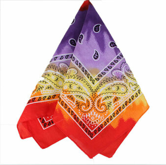 Bandana Zakdoek Tie Dye Paisley Print Paars Geel Rood