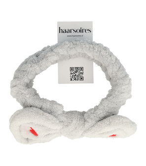 Haarband Make-up Fluffy Strik Hartjes Grijs