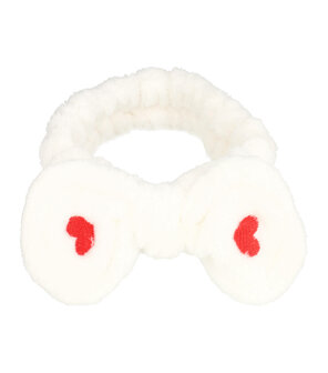 Haarband Make-up Fluffy Strik Hartjes Wit