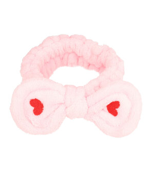 Haarband Make-up Fluffy Strik Hartjes Roze