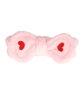 Haarband Make-up Fluffy Strik Hartjes Roze