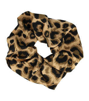 Scrunchie Haarelastiek Panter Print 12cm Zwart Beige