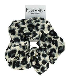 Scrunchie Haarelastiek Panter Print 12cm Zwart Wit Grijs