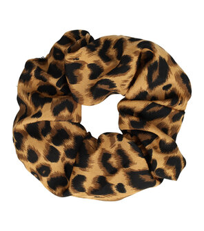 Scrunchie Haarelastiek Panter Print 12cm Zwart Bruin