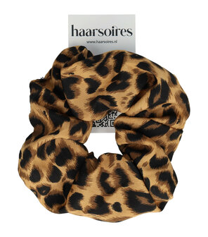 Scrunchie Haarelastiek Panter Print 12cm Zwart Bruin