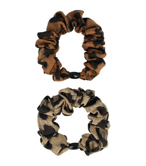 Scrunchie Hair Tie Panter Print Duo Bruin