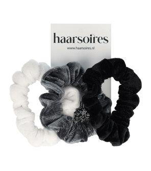 Scrunchie Smal Trio Color Zwart Wit Grijs