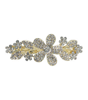 Haarspeld Bloemen Strass Steentjes 6,5cm Zilver Goud