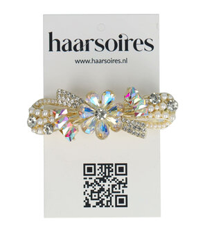 Haarspeld Bloem Strass Steentjes Parelmoer Facet Parel 6,5cm Goud