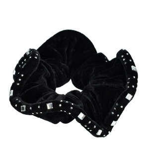 Scrunchie Glitter Steentjes Velvet Zwart