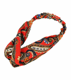 Haarband Twist Knoop Paisley Fantasie Patroon Rood