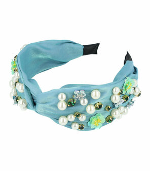 Haarband Diadeem Statement Facet Parel Kralen Bloemen 5,5cm Blauw