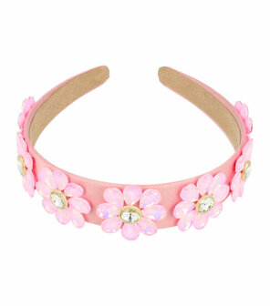 Diadeem Bloemen Facet Stenen Strass 3,5cm Roze