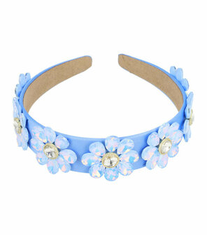 Diadeem Bloemen Facet Stenen Strass 3,5cm Blauw