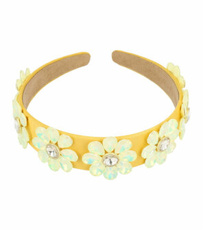 Diadeem Bloemen Facet Stenen Strass 3,5cm Geel