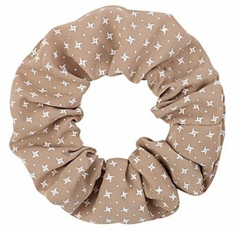 Scrunchie Haarelastiek Sterren Print Wit Bruin