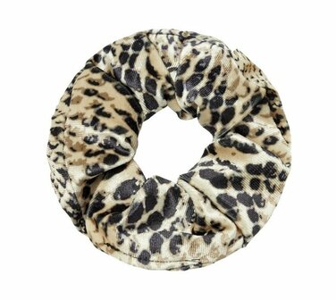 Scrunchie Haarelastiek Velvet Snake Print Beige