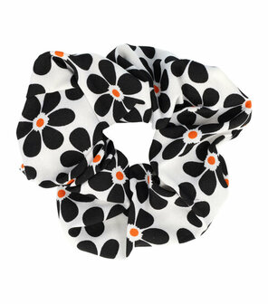 Scrunchie Haarelastiek Bloemen Patroon Wit Zwart