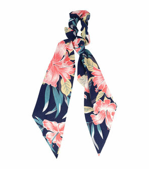 Scrunchie Haarelastiek Linten Tropische Bloemen Print Blauw